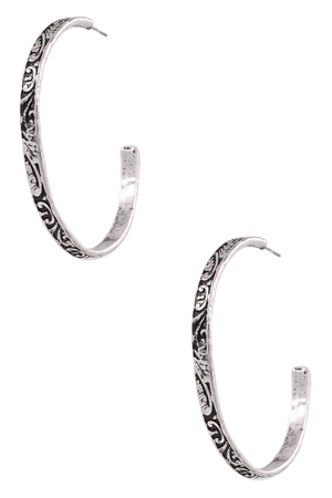 Metal Flat Filigree Open Hoop Earrings