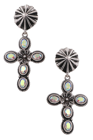 Western and Vintage Rhinestone Cross Drop Earrings