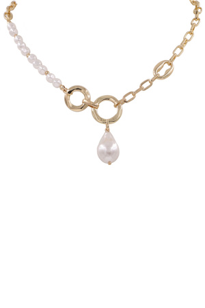 Metal Chain Pearl  Teardrop Necklace