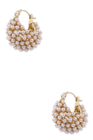 Metal Cream Pearl Basket Earrings