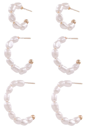 Cream Pearl Open Hoop Earrings Set