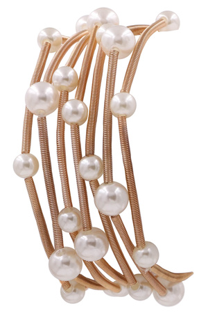 Metal Coil Cream Pearl Bracelet Set