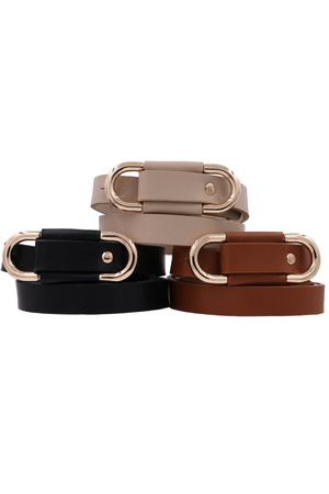 Loop Accent Oval Faux Leather Skinny Belt Set
