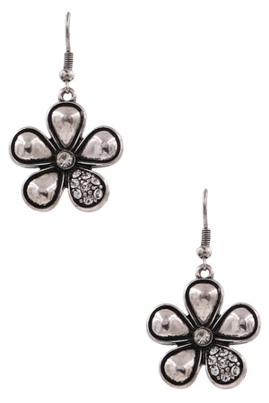 Metal Rhinestone Flower Earrings