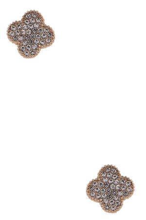 Metal Rhinestone Pave Clover Earrings