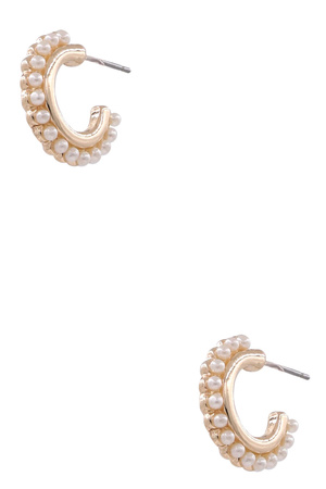 Cream Pearl Pave Huggy Earrings