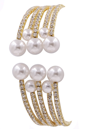 Metal Rhinestone Cream Pearl Coil Bracelet