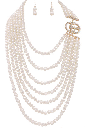 Cream Pearl Rhinestone Necklace Set