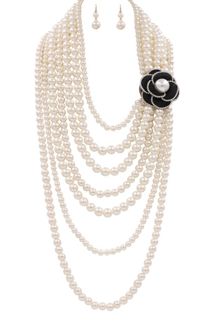 Cream Pearl Floral Layered Necklace Set