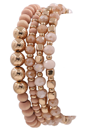 Metal Layered Faceted Bead Stretch Bracelet Set