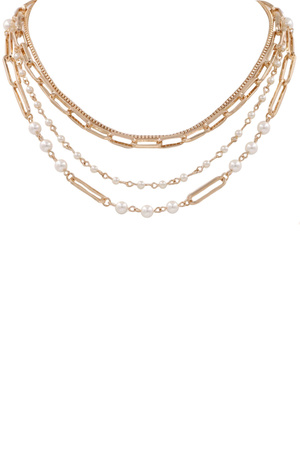 Metal Cream Pearl Layered Necklace