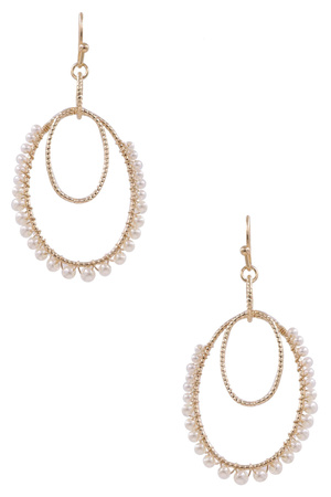 Metal Cream Pearl Glass Oval Drop Earrings