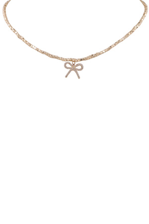 Metal Brass Cubic Zirconia Bow Pendant Choker