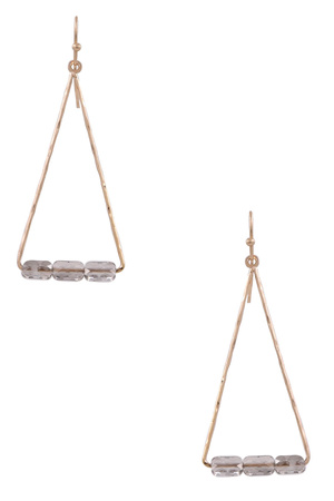 Metal Glass Bead Triangle Drop Earrings