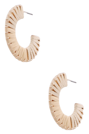 Paper Raffia Faux Leather Hoop Earrings