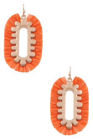 Raffia Fringe Oval Drop Earrings