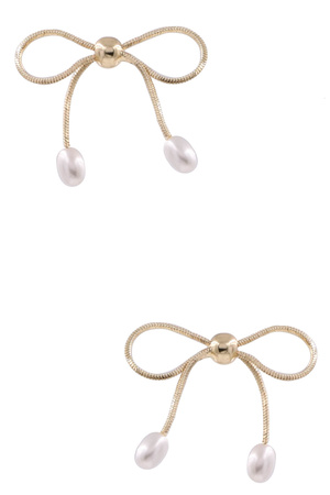 Metal Bow Pearl End Earrings