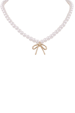 Metal Pearl Bow Pendant Necklace