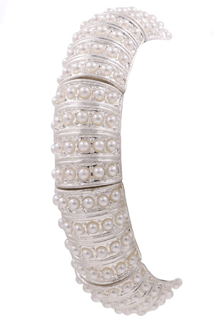 Metal Cast Pearl Linked Stretch Bracelet