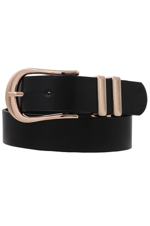 Metal Elongated U Buckle Double Loop Faux Leather Belt