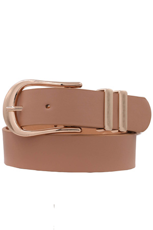 Metal Elongated U Buckle Double Loop Faux Leather Belt
