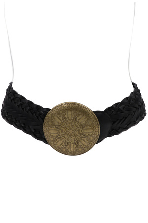 Metal Sun Engraved Braided Strap Boho Waist Belt