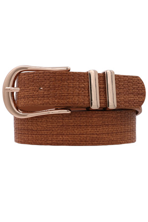 Faux/Leather Elongated U Buckle Weave Strap Belt