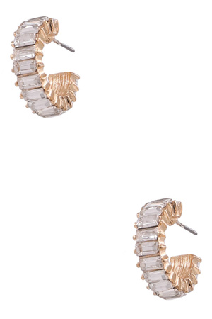 Metal Baguette Stone Huggie Earrings
