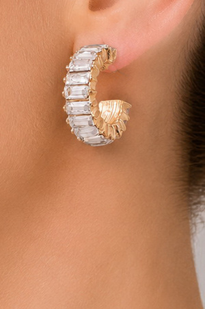 Metal Baguette Stone Huggie Earrings