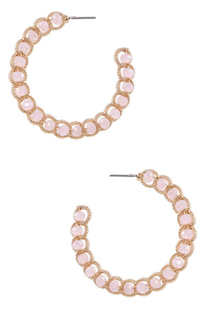 Metal Faceted Bead Opened Hoop Earrings