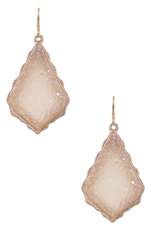 Metal Druzy Stone Teardrop Earrings