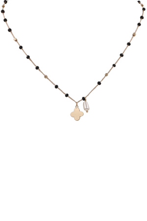 Metal Glass Cream Pearl Quatrefoil Necklace