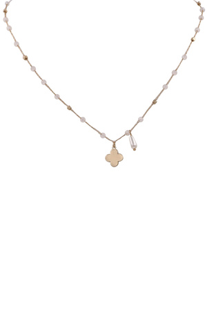Metal Glass Cream Pearl Quatrefoil Necklace