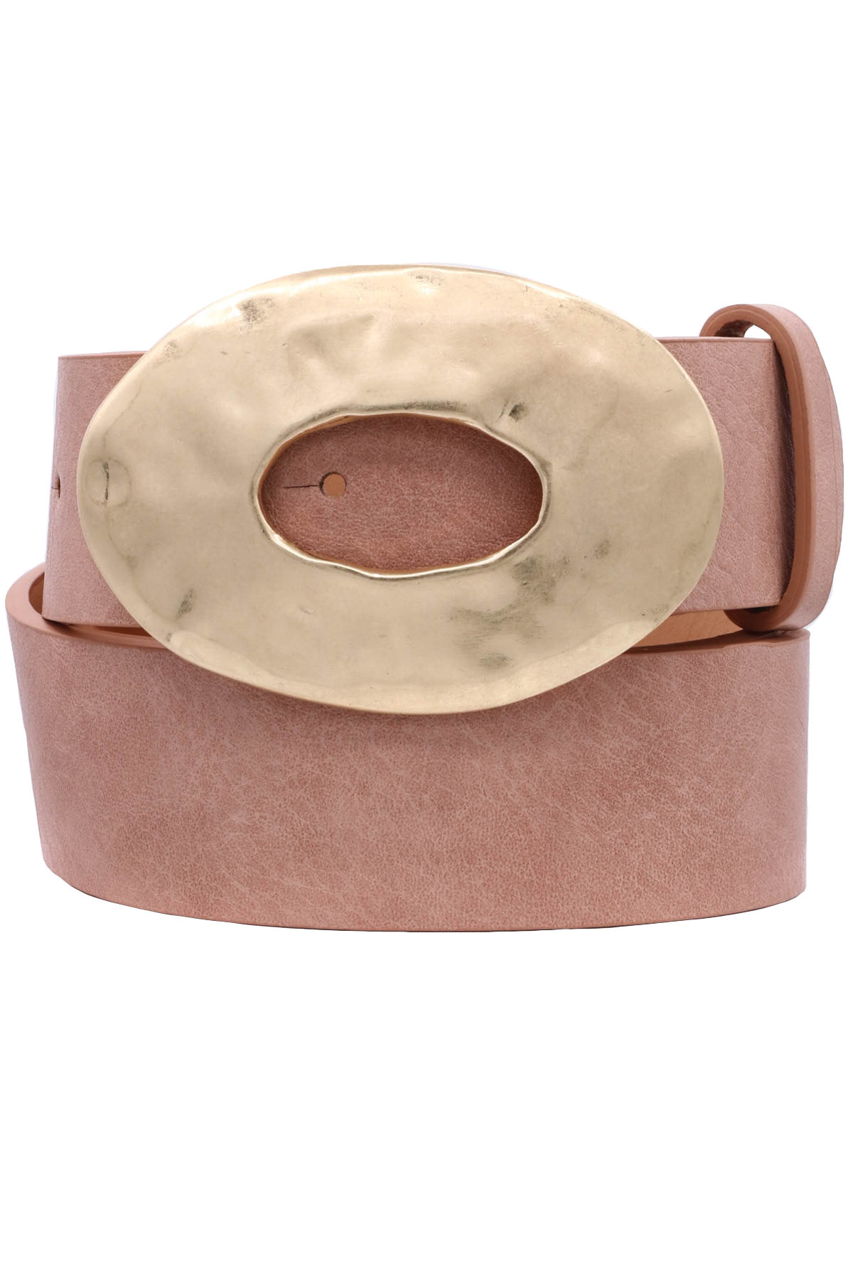 Metal Pounded Oval Buckle Faux Leather Belt