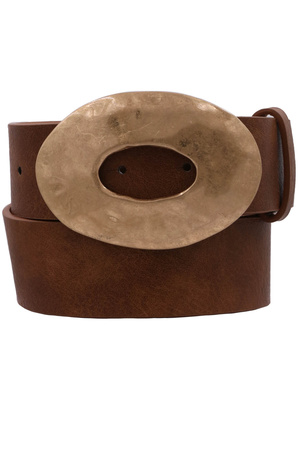 Metal Pounded Oval Buckle Faux Leather Belt