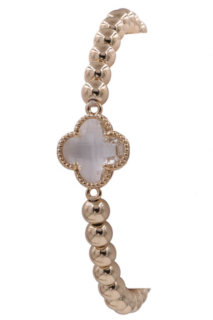 Metal Glass Bead Quatrefoil Stretch Bracelet