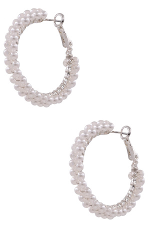Metal Cream Pearl Hoop Earrings