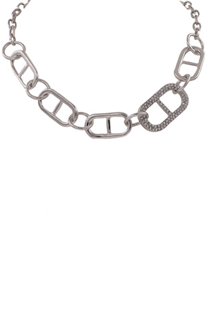 Metal Stone Pave Stadium Shape Necklace