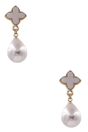 Cream Pearl Quatrefoil Post Earrings