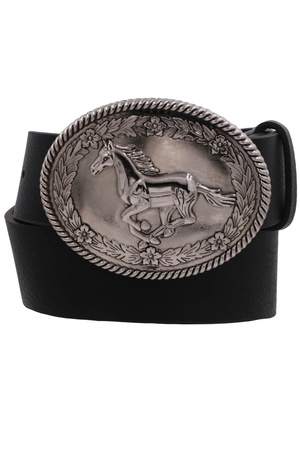 Faux Leather Running Horse Oval Buckle Belt