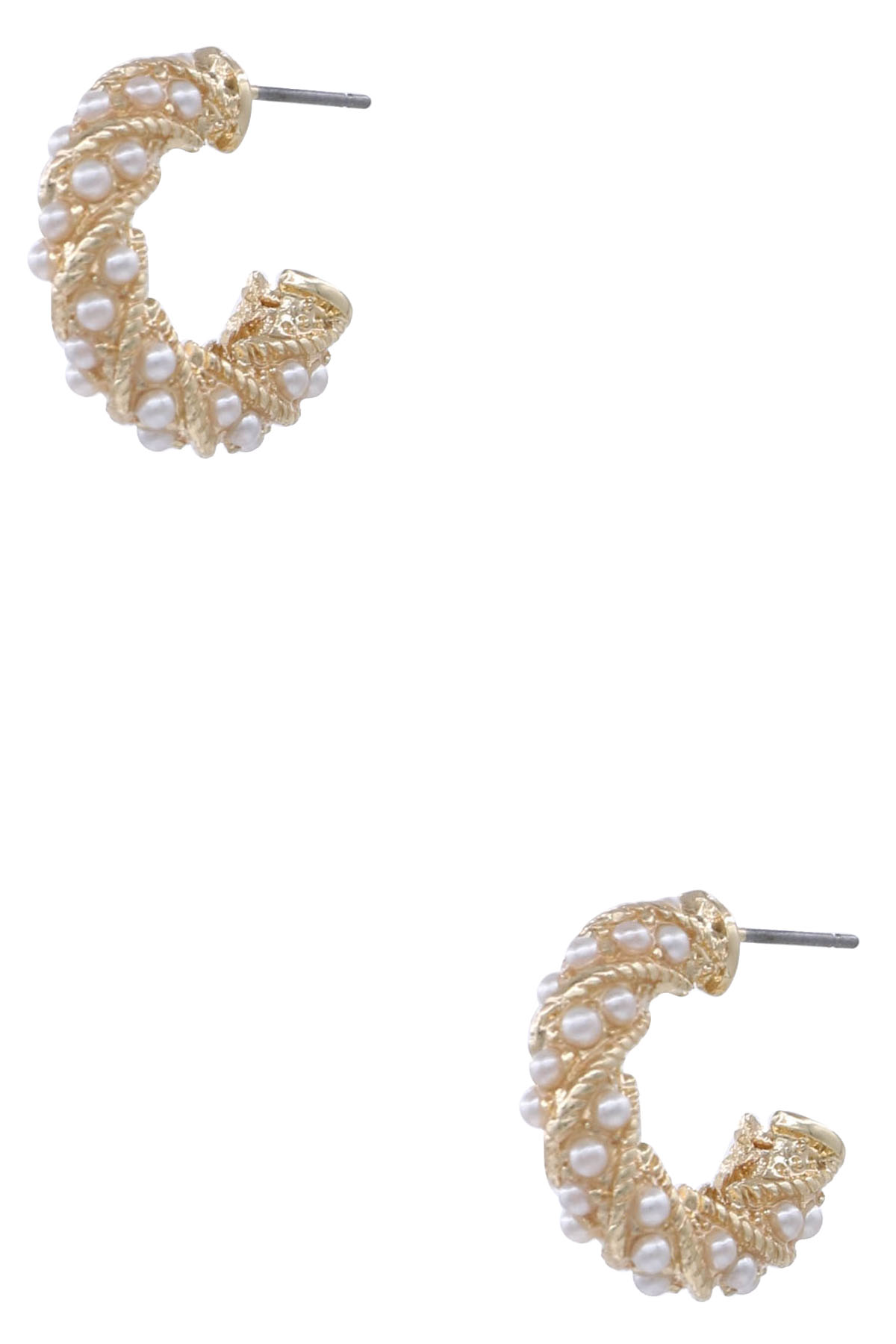 Metal Stone Pave Twisted Hoop Earrings