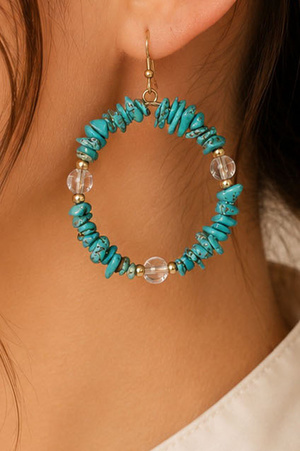 Semi Precious Chip Stone Clear Round Earrings