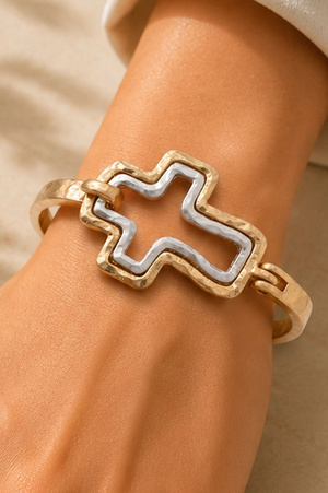 Metal Hammered Cross Cut Out Bangle Bracelet