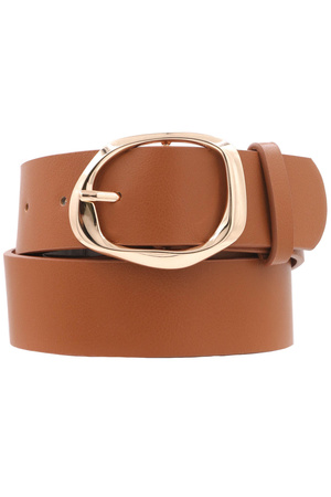 Faux Leather Oval Organic Textured Buckle Belt