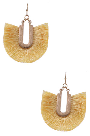 Metal 'U' Shape Cotton Tassel Drop Earrings