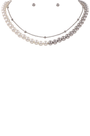 Metal Cream Pearl  Bead Necklace Set