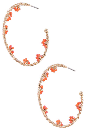 Faceted  Beaded Half Flower Hoop Earrings