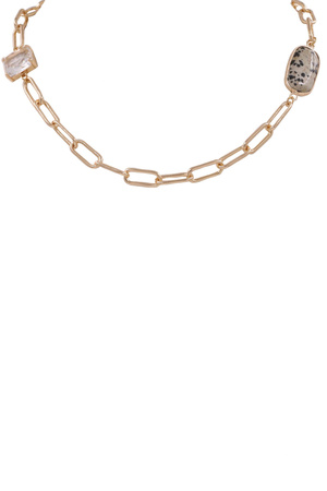 Metal Chain Linked Stone Pendant Necklace