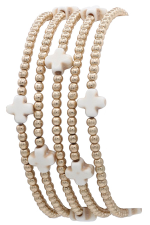 Semiprecious CCB Cross Layered Stretch Bracelet