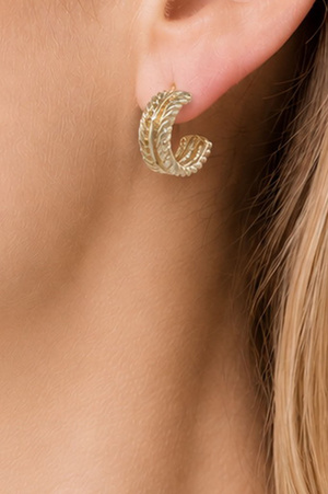 Metal Sterling Silver Textured Hoop Post Earrings